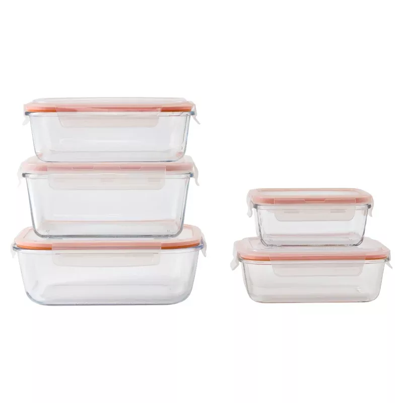 10 Pcs Rectangular Glass Food Container Set