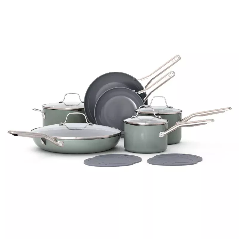 12pc Nonstick Ceramic Cookware Set - Silver