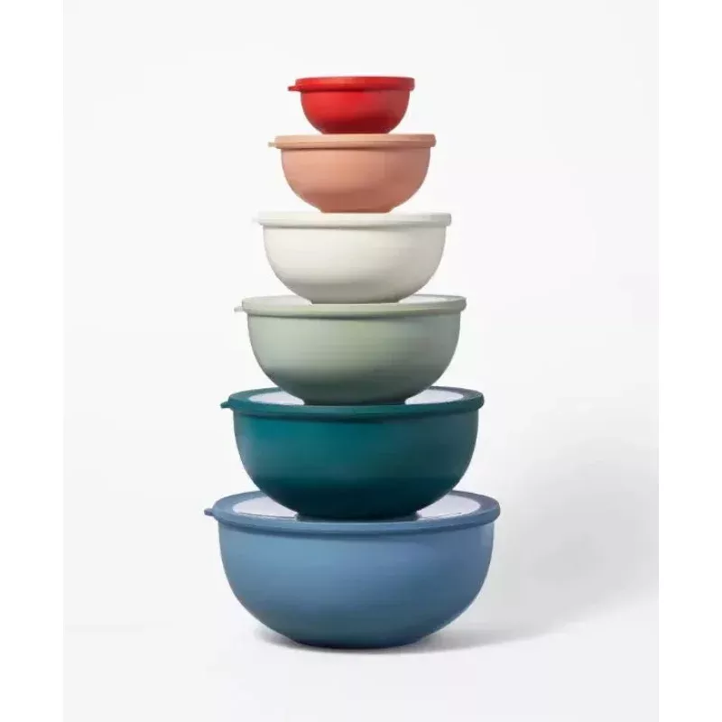 12pc (set of 6) Plastic Mixing Bowl Set with Lids