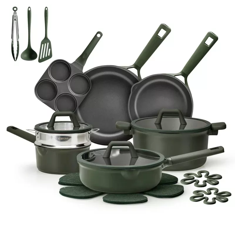 21pc Nonstick Cookware Set - Dark Green