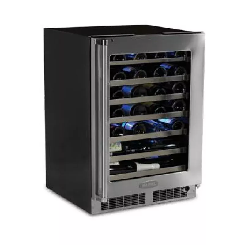24" High Efficiency Single Zone Wine Cellar - Stainless Frame, Glass Door With Lock - Integrated Right Hinge