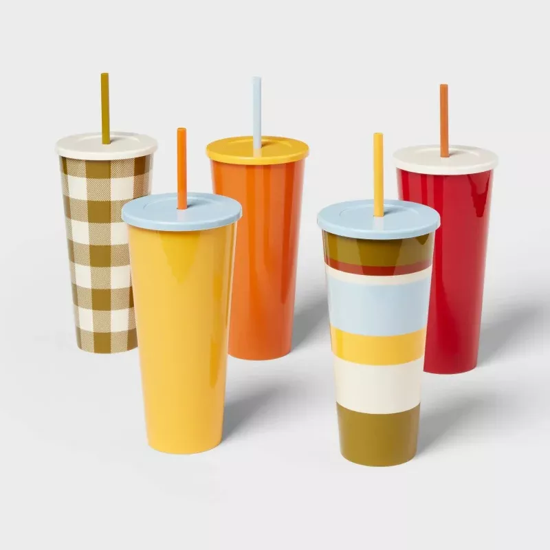 30oz 5pk Plastic Straw Tumbler - Room Essentials