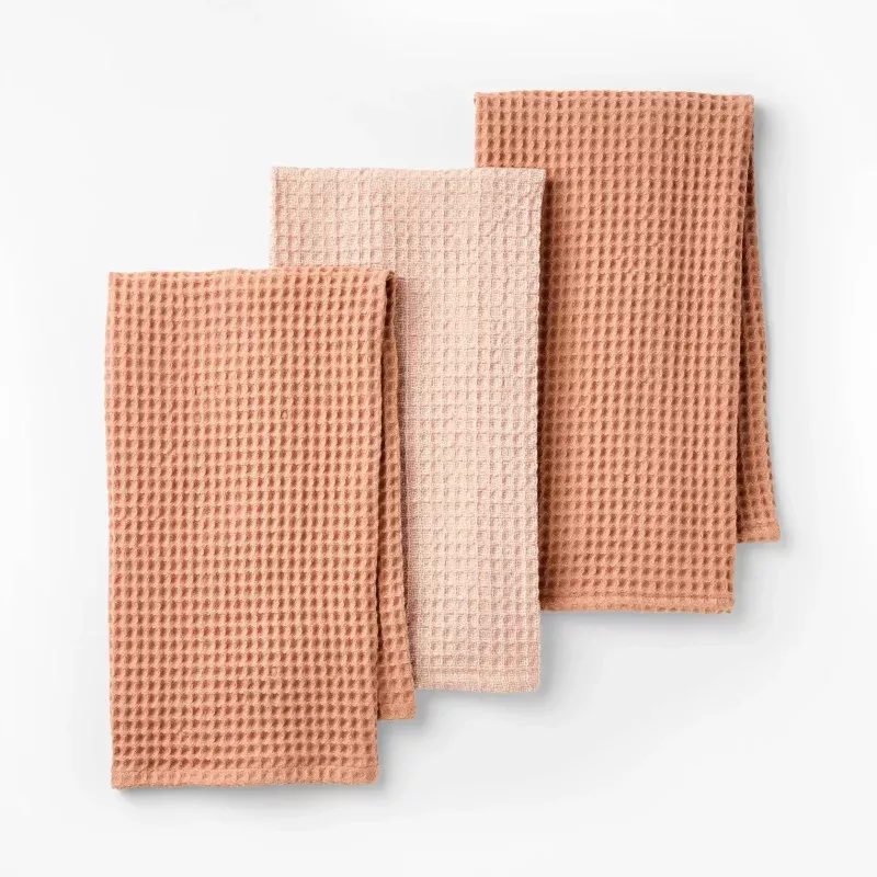 3pc Waffle Kitchen Towels - Terracotta Orange