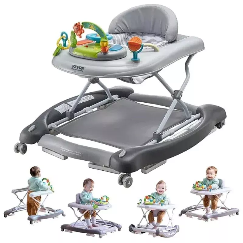 4-in-1 Baby Walker, Foldable Baby Activity Center with Wheels