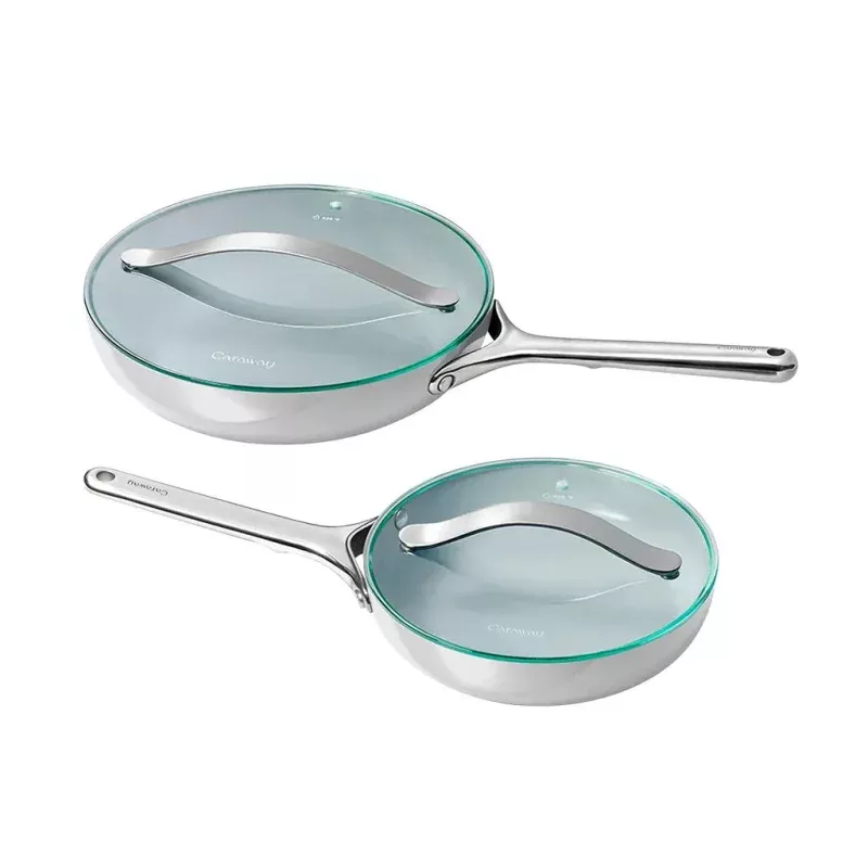 4-piece Ceramic Fry Pans & Glass Lids Set - Gray