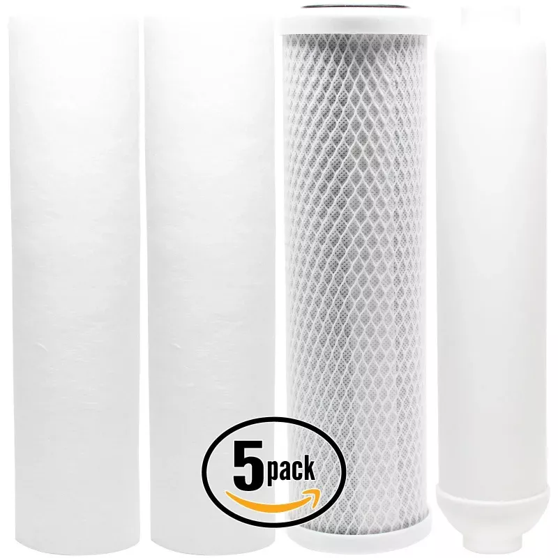 5-Pack Replacement Filter Kit Compatible with PurePro EC105-UV RO System - Includes Carbon Block Filter, PP Sediment Filters & Inline Filter Cartridge