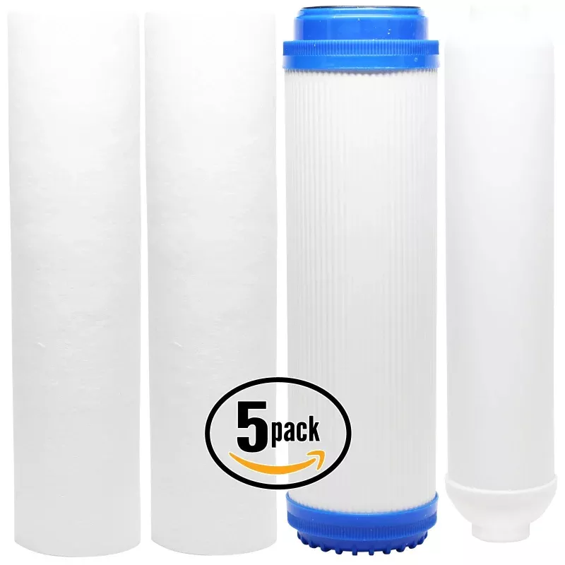 5-Pack Replacement Filter Kit for MaxWater 101086 RO System - Includes PP Sediment Filters, GAC Filter & Inline Filter Cartridge
