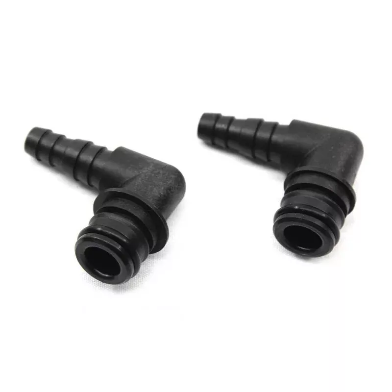 620720658: Fitting, 90 Degree, 3/8" x 1/2" Barb, X Port Flojet