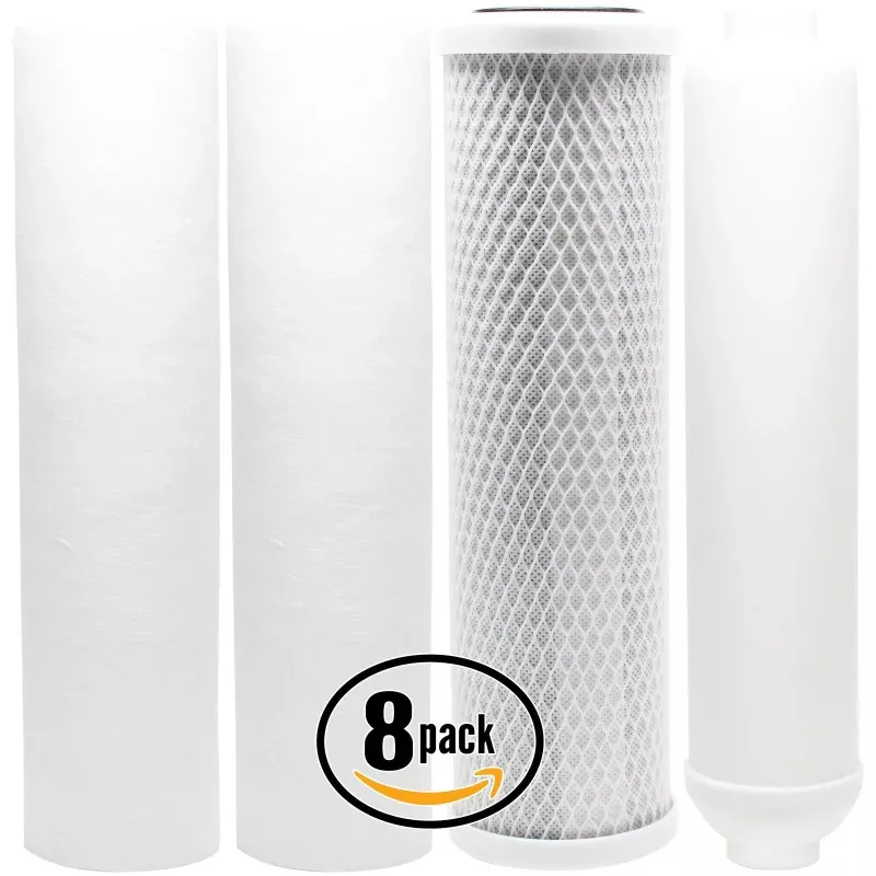 8-Pack Replacement Filter Kit Compatible with PurePro G-107RUV RO System - Includes Carbon Block Filter, PP Sediment Filters & Inline Filter Cartridge