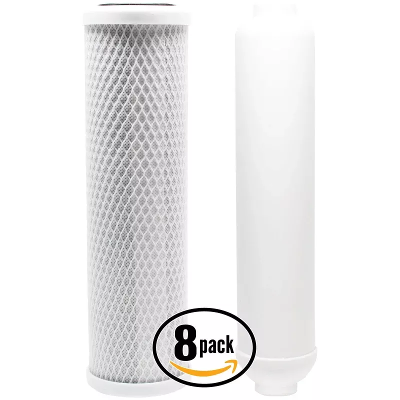 8-Pack Replacement Filter Kit for Crystal Quest CQE-RO-00103 RO System - Includes Carbon Block Filter & Inline Filter Cartridge