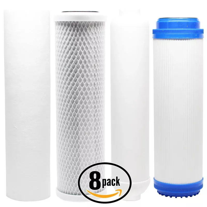 8-Pack Replacement Filter Kit for Expres Water RO10D RO System - Includes Carbon Block Filter, PP Sediment Filter, GAC Filter & Inline Filter Cartridge