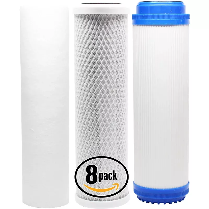 8-Pack Replacement Filter Kit for Hydronix HF2-10WHWH38 RO System - Includes Carbon Block Filter, PP Sediment Filter & GAC Filter