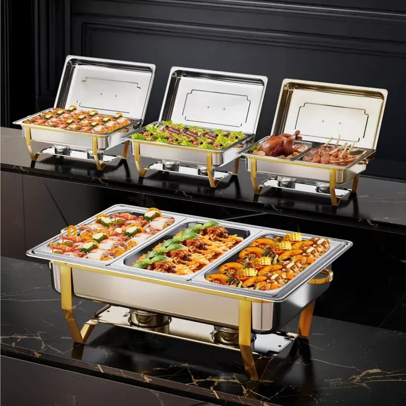 8QT 4-Pack Rectangle Chafing Dish Buffet Set - Gold