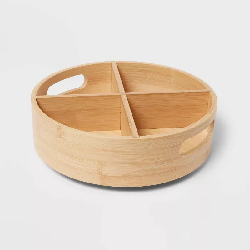 Bamboo 4 Compartment Lazy Susan Turntable with Dividers