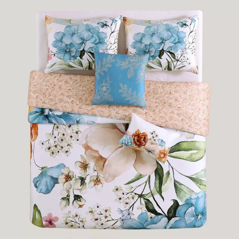 Bebejan Maia Blue 5 Piece Reversible Comforter Set - Queen