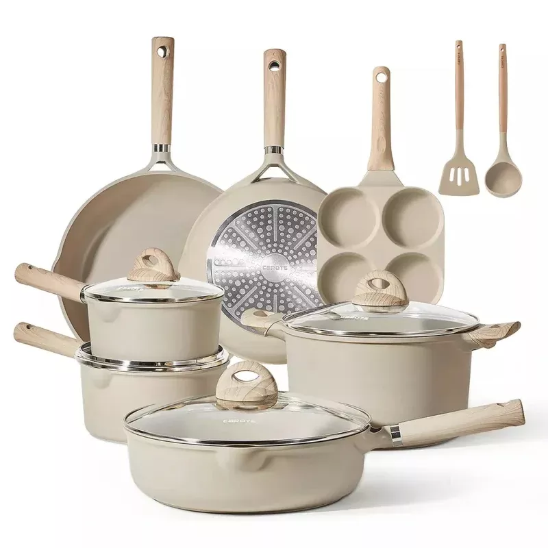 Ceramic Cookware Sets, 12 Pcs Nonstick Pots and Pans Set - Taupe