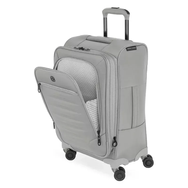 Checklite Softside Carry On Suitcase - Gray: 8 Wheels, Expandable, Tear-Resistant