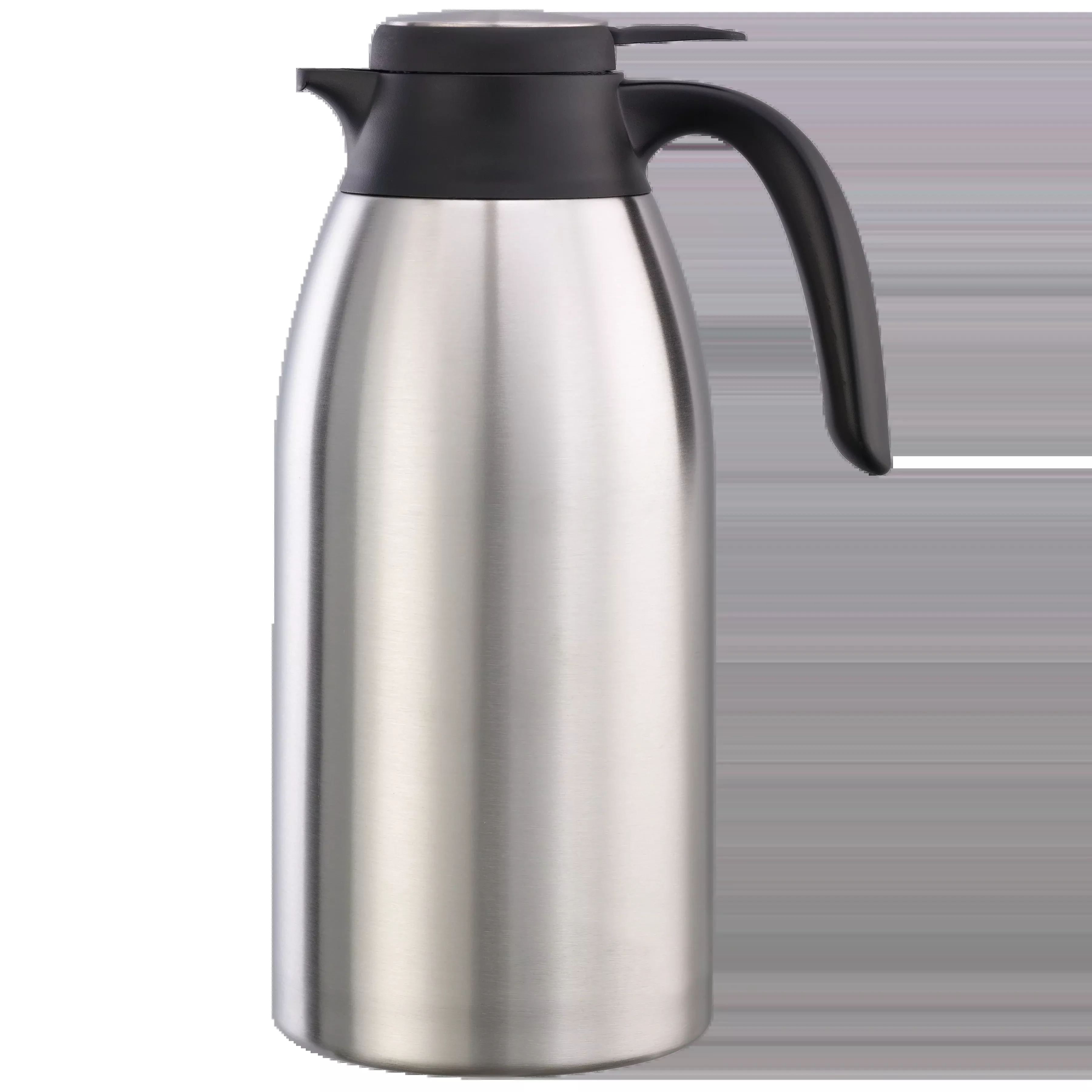 Flow Control 2-Liter Vacuum Insulated Carafe in Brushed Stainless and Black