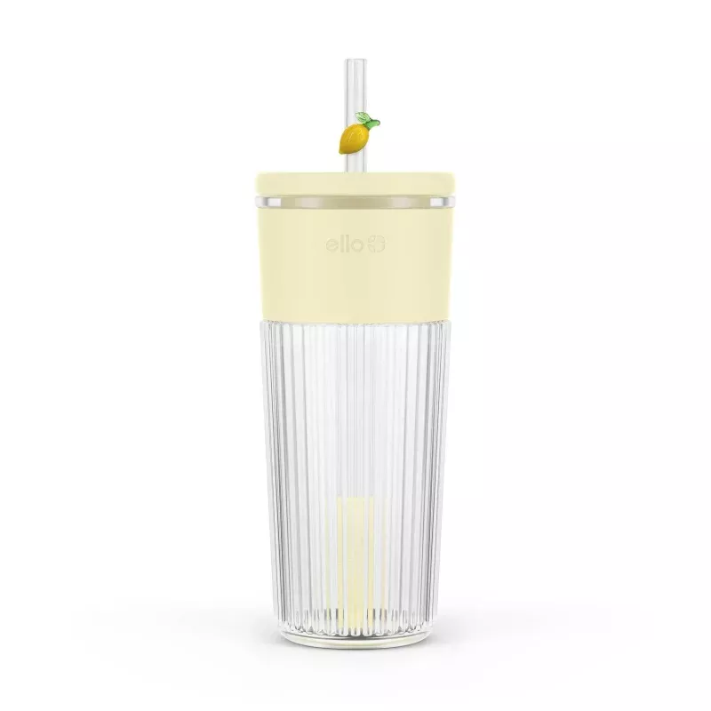 Glass Tumbler with Straw - Yellow