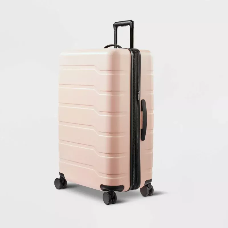 Hardside Large Checked Suitcase - Pink