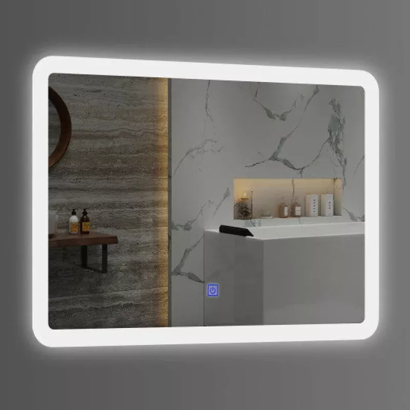 LED Wall-Mounted Bathroom Rounded Arc Corner Mirror With Touch