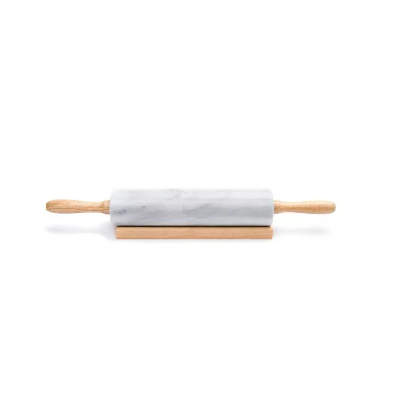 Marble Rolling Pin and Base with Wood Handles