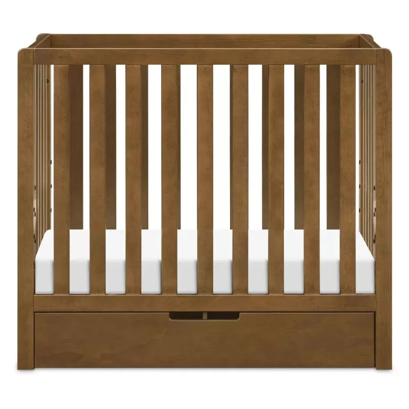 Mini Crib with Trundle Drawer - Colby 4-in-1 Convertible - Walnut