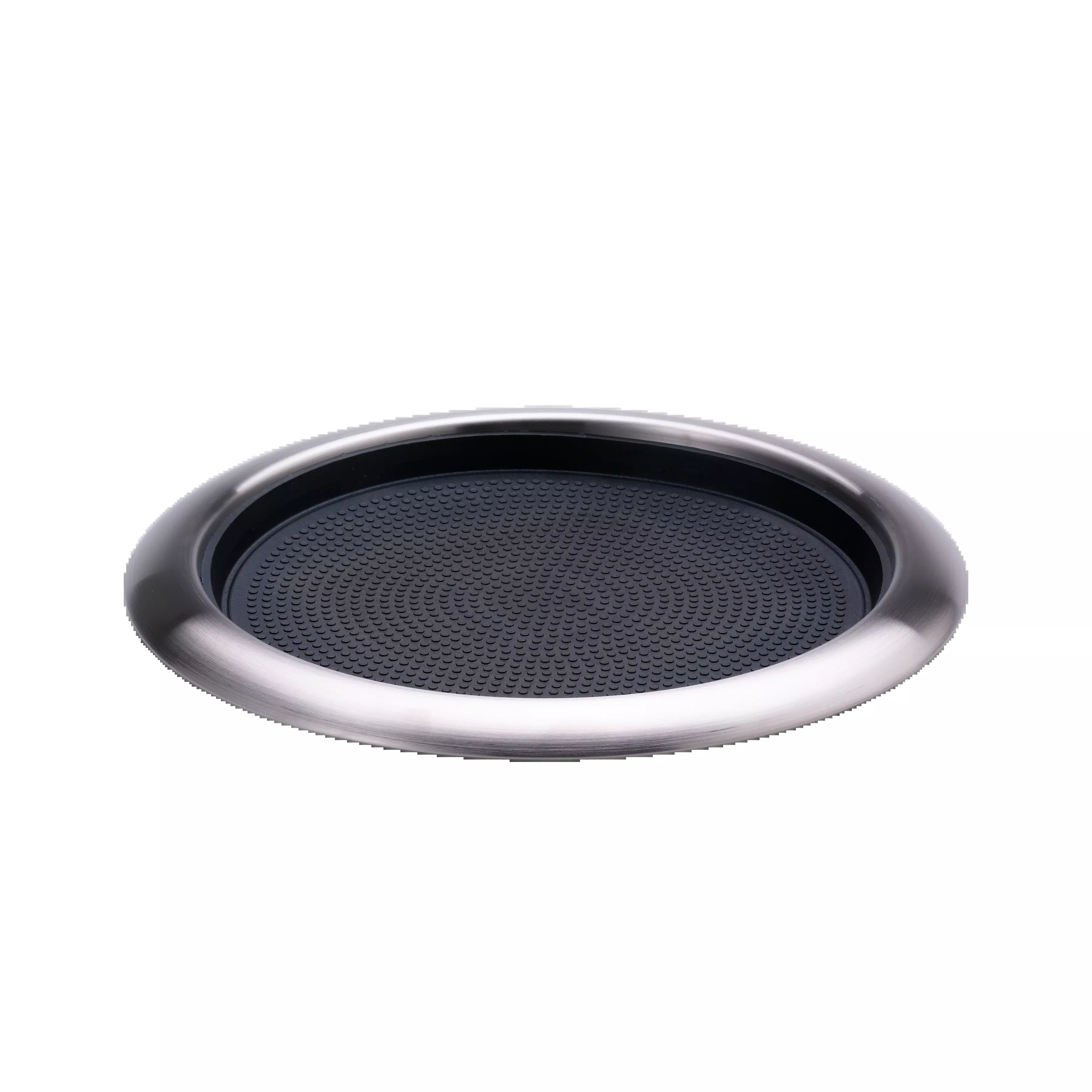 Non-Slip Removable Insert 11 in. Small Round Serving Tray in Brushed Stainless and Black
