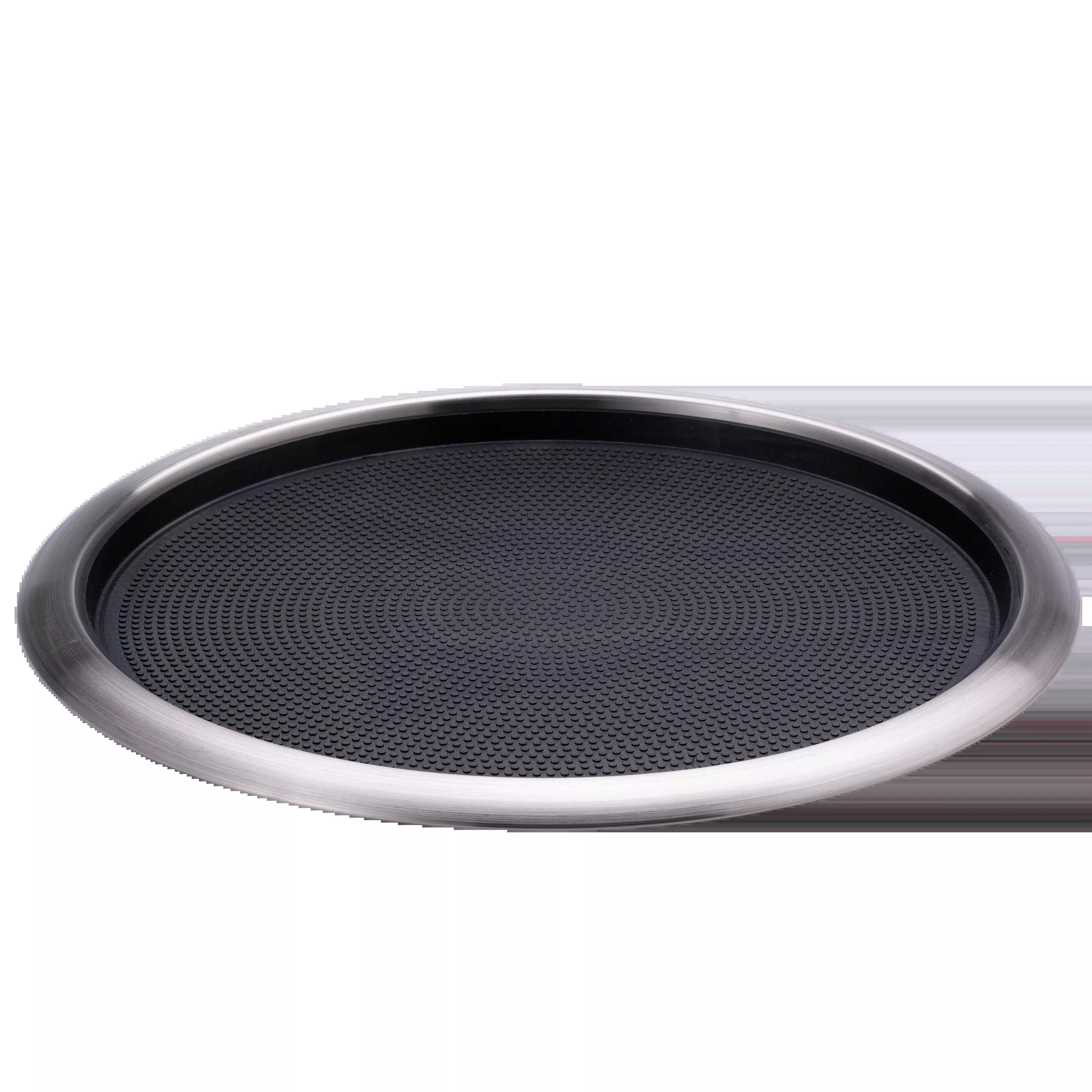 Non-Slip Removable Insert 16 in. Large Round Serving Tray in Brushed Stainless and Black