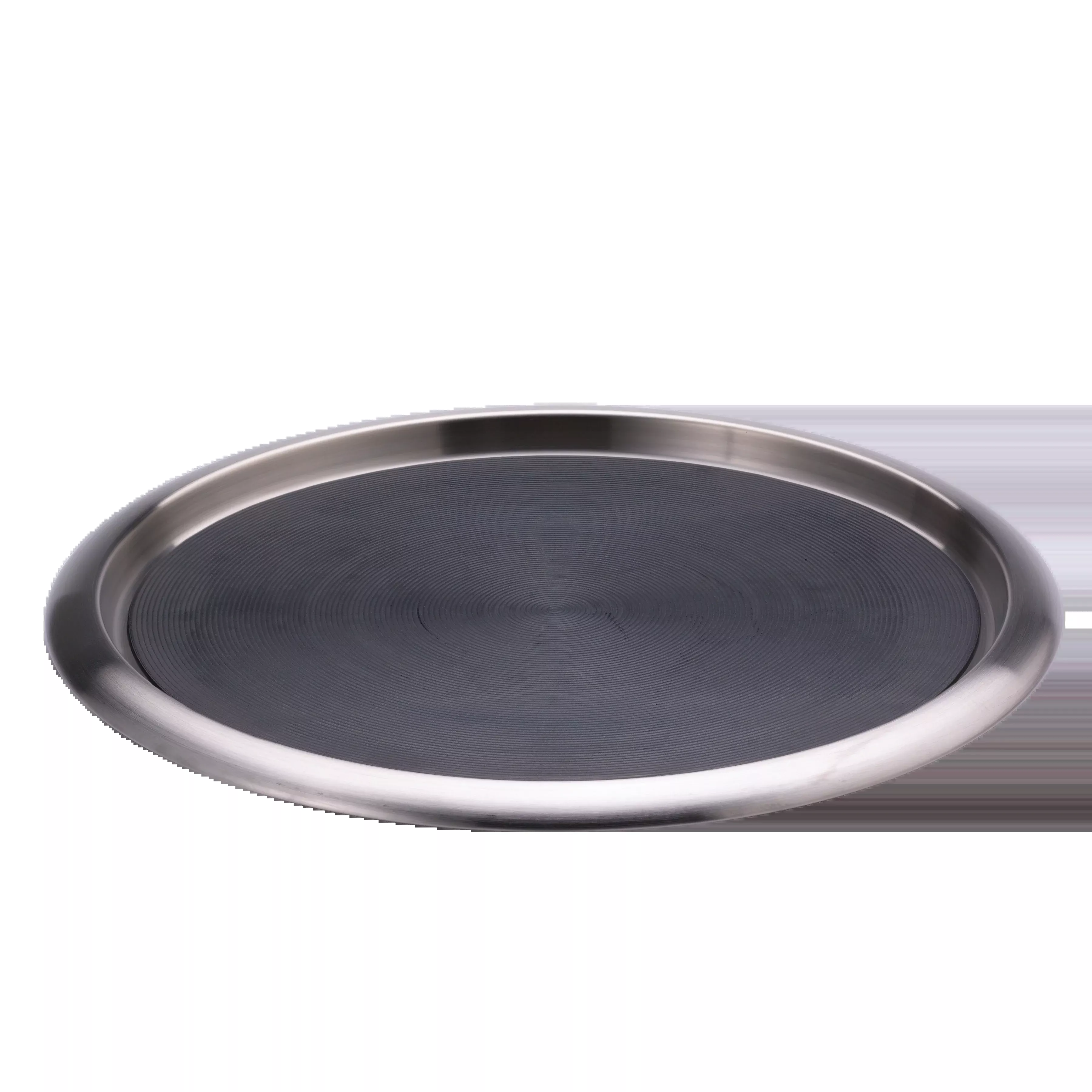 Non-Slip Silicone Surface 16 in. Large Round Serving Tray in Brushed Stainless and Black