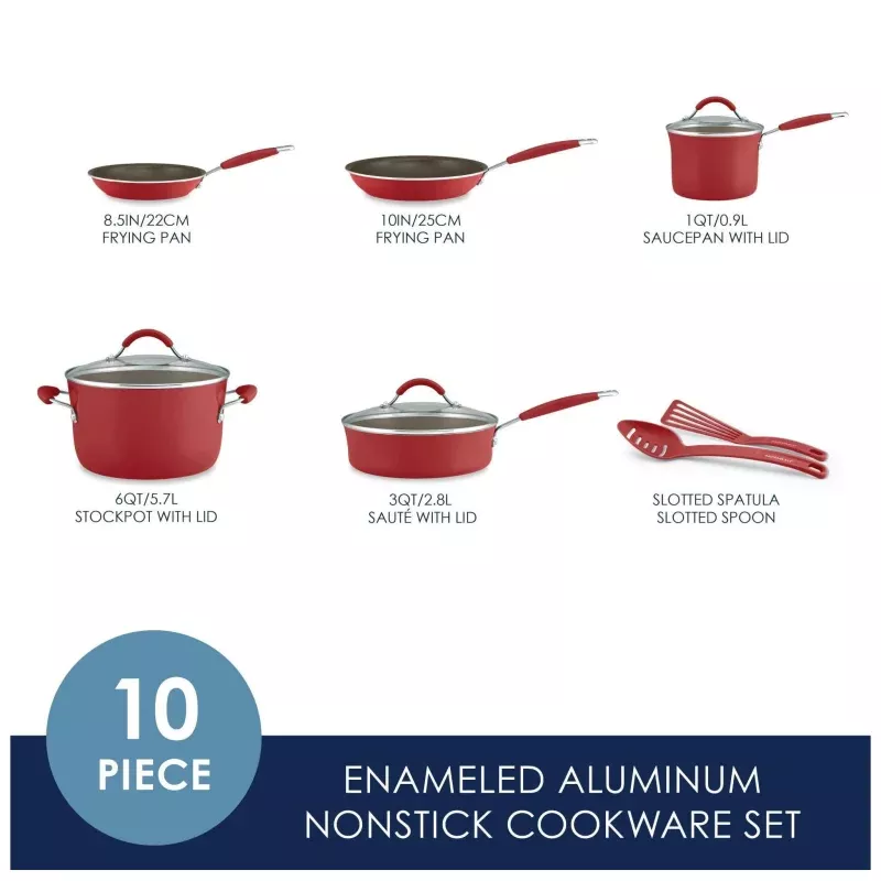 Porcelain Enamel Nonstick Cookware Set - Cranberry Red