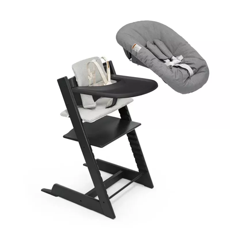Tripp Trapp High Chair, Cushion, Tray & Newborn Set - Black