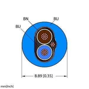 TURCK BLU,PVC,2X18,S-FDB,ITCERDB,MS40,FF Fieldbus Technology Cable