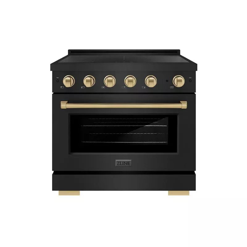 ZLINE Autograph Edition 36 in. 5.2 cu. ft. Paramount Induction Range with 5 Element Cooktop and Electric Convection Oven in Black Stainless Steel with Champagne Bronze Accents (SINRBZ-36-CB)