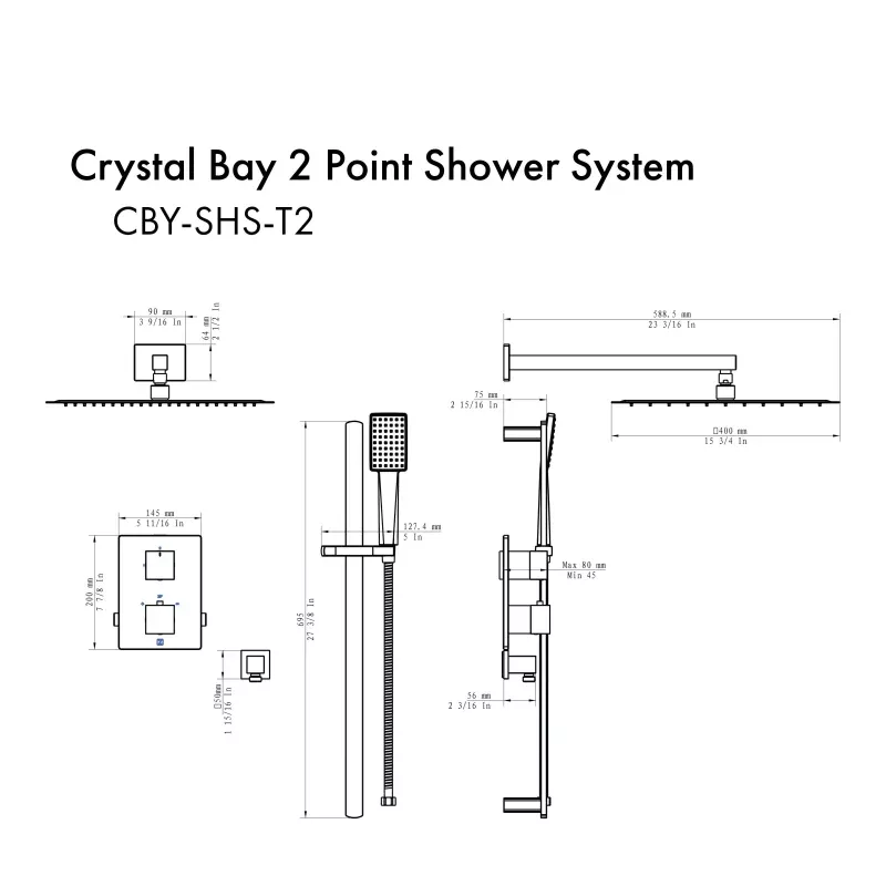 ZLINE CBYSHST2MB Autograph Edition Crystal Bay Thermostatic Shower System Matte Black
