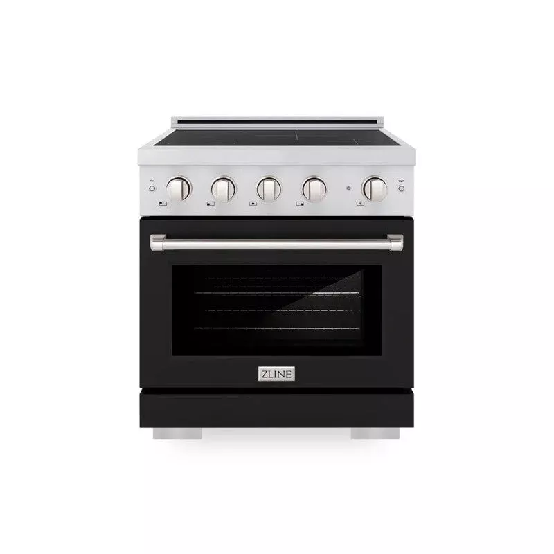 ZLINE SINRBLM30 30 In. 4.2 Cu. Ft. Paramount Induction Range With 4 Element Cooktop And Electric Convection Oven In Stainless Steel With Black Matte Door