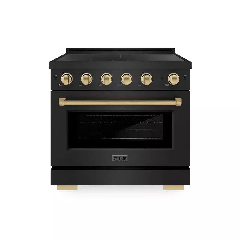ZLINE SINRBZ36CB Autograph Edition 36 In. 5.2 Cu. Ft. Paramount Induction Range With 5 Element Cooktop And Electric Convection Oven In Black Stainless Steel With Champagne Bronze Accents