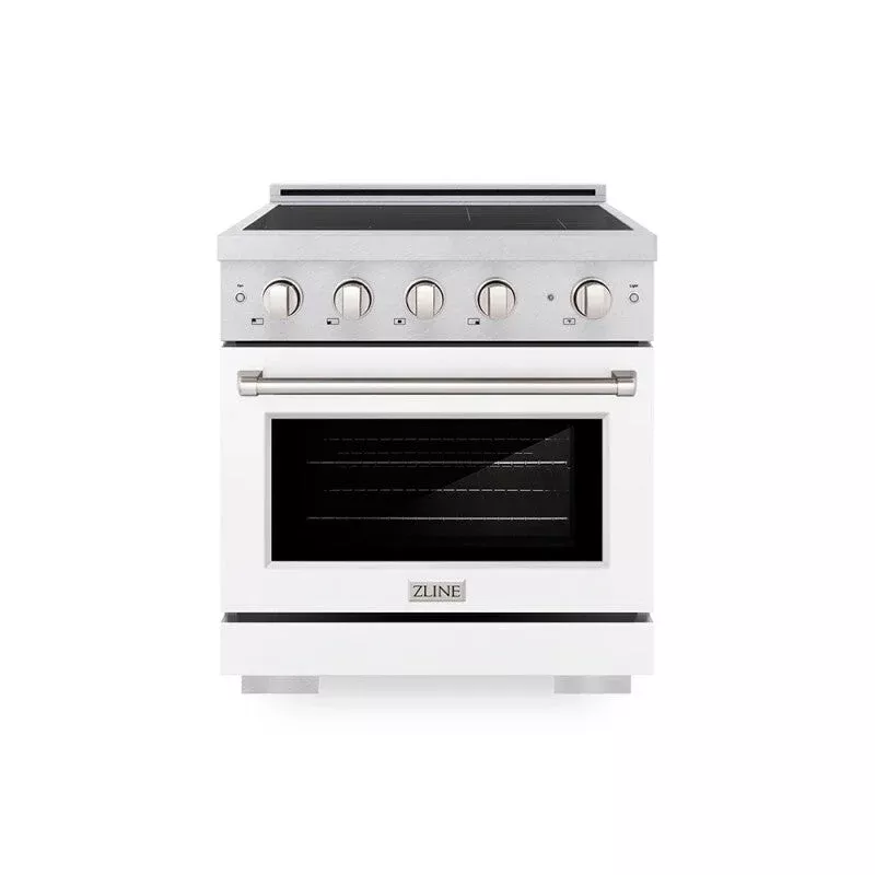 ZLINE SINRSWM30 30 In. 4.2 Cu. Ft. Paramount Induction Range With 4 Element Cooktop And Electric Convection Oven In Satin Stainless Steel With White Matte Door