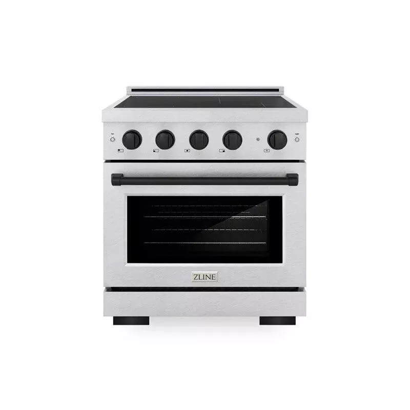ZLINE SINRSZ30MB Autograph Edition 30 In. 4.2 Cu. Ft. Paramount Induction Range With 4 Element Cooktop And Electric Convection Oven In Satin Stainless Steel With Matte Black Accents
