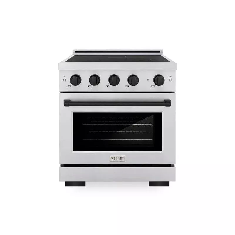 ZLINE SINRZ30MB Autograph Edition 30 In. 4.2 Cu. Ft. Paramount Induction Range With 4 Element Cooktop And Electric Convection Oven In Stainless Steel With Matte Black Accents